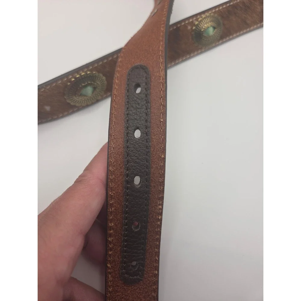 Shyanne Calf Hair Belt Womens Large Brown Concho Western Cowgirl Boho Rodeo